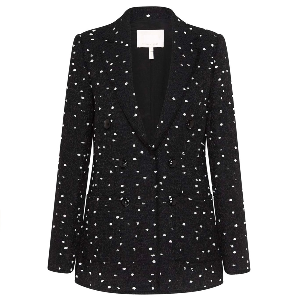 REBECCA TAYLOR BLACK BOUCLE DOT TWEED BLAZER - Picture 9 of 10